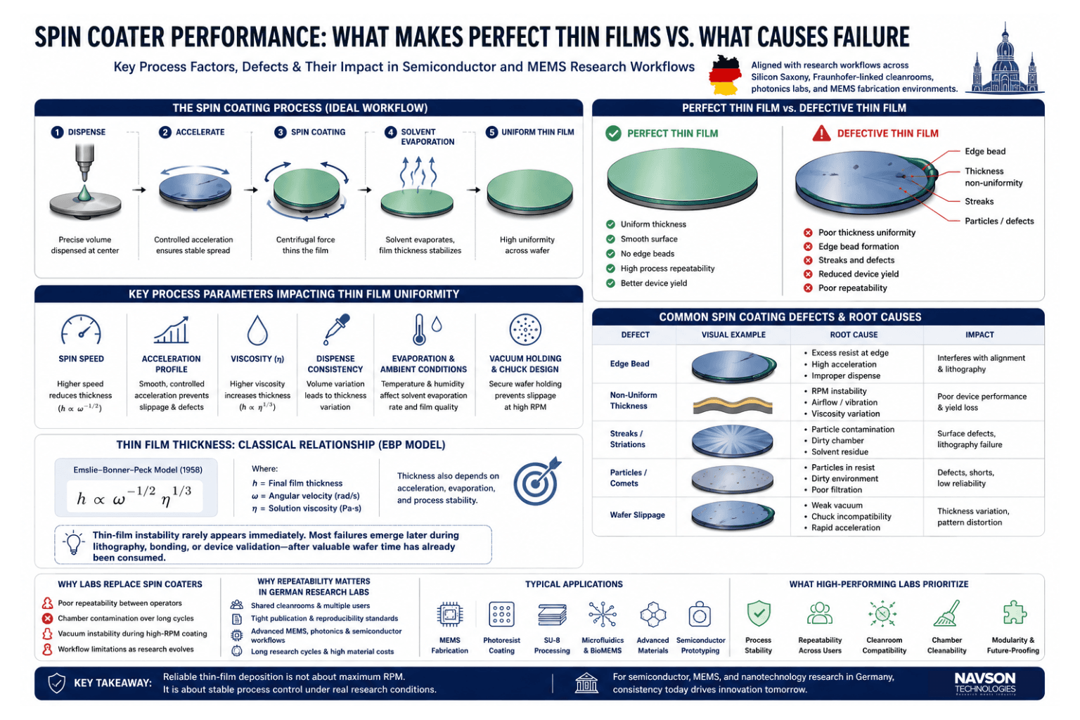 Thin-film deposition stability in German semiconductor and MEMS workflows Spin coater thin-film uniformity comparison for MEMS and semiconductor research labs in Germany