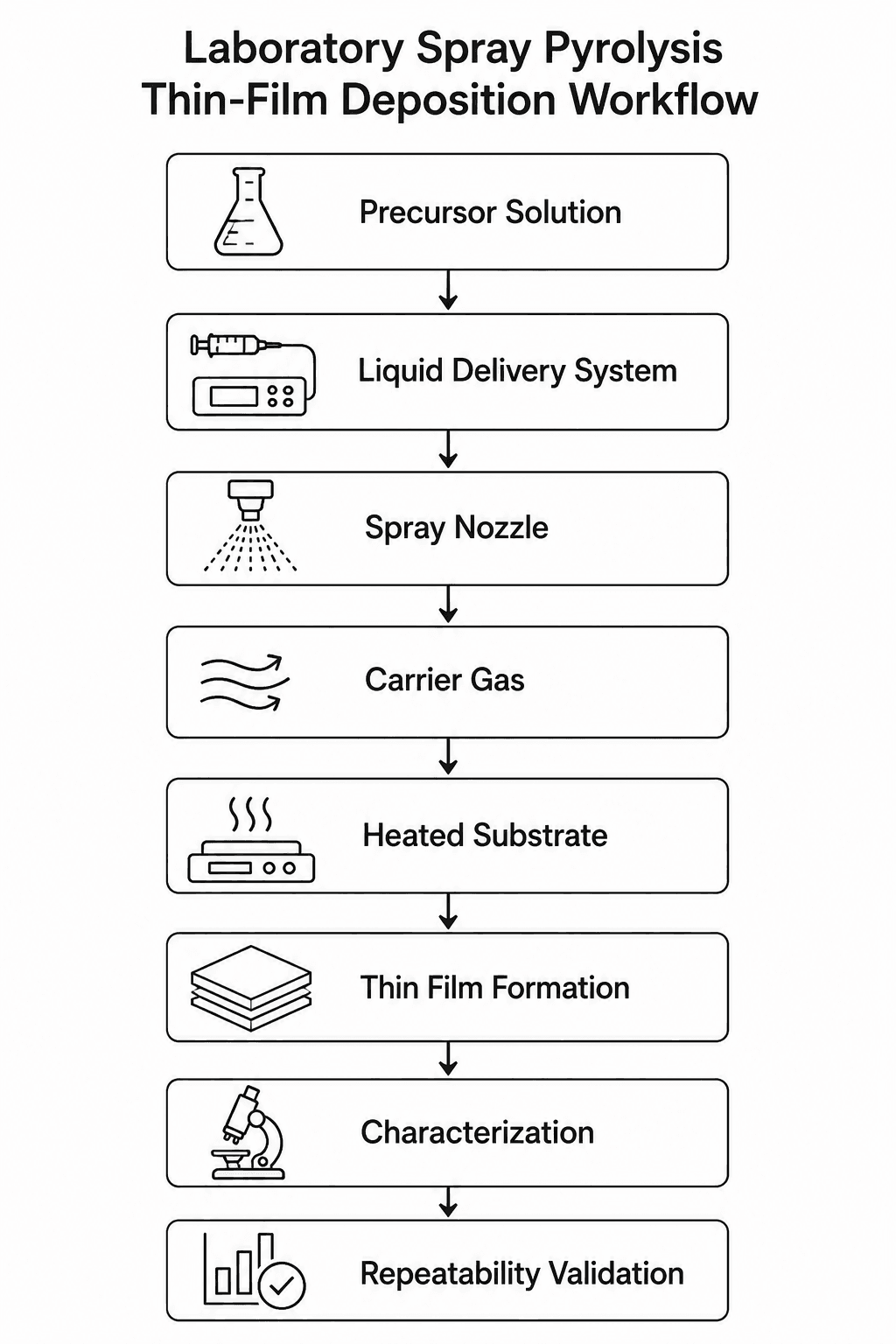Laboratory Spray Pyrolysis Thin-Film Deposition Workflow - Navson Technologies Spray Pyrolysis Equipment